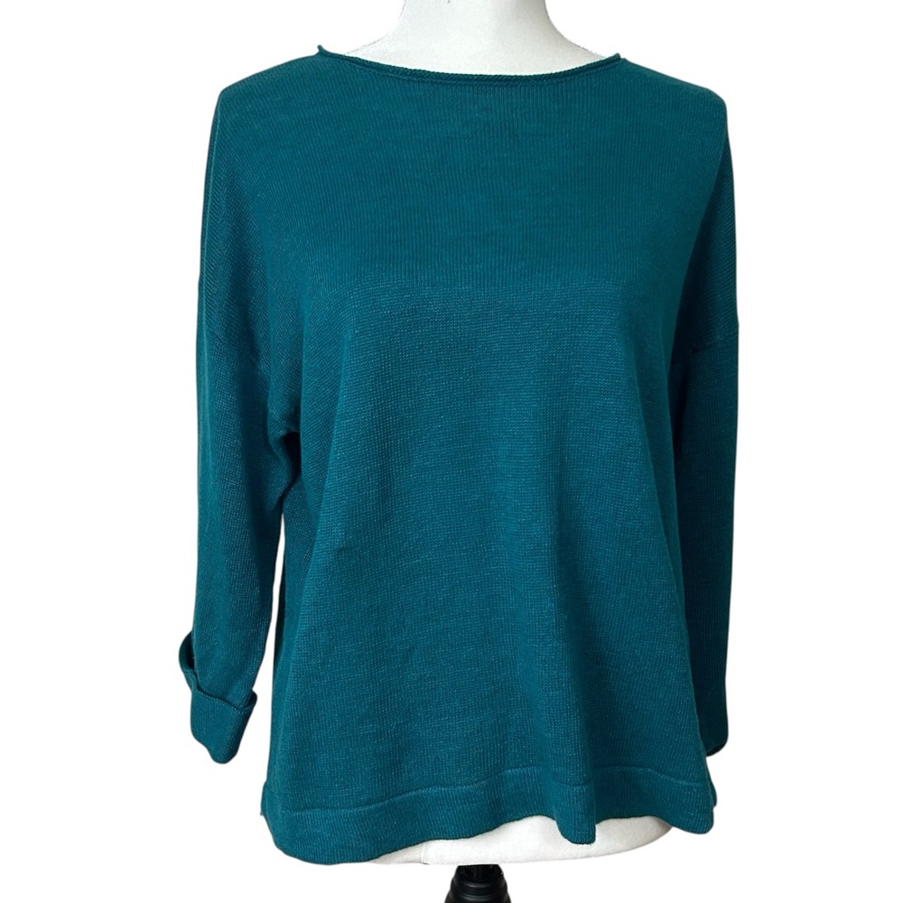 Eileen Fisher Teal Long Sleeve organic linen Top